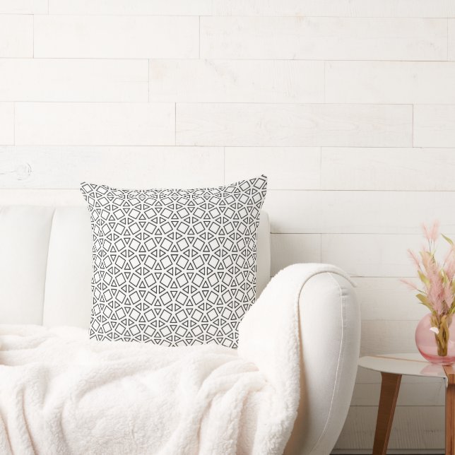 Modern Black & White Geometric Triangle Pattern Throw Pillow (Couch)