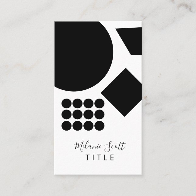 Modern Black White Geometrical Shapes Circular Dot Business Card (Front)