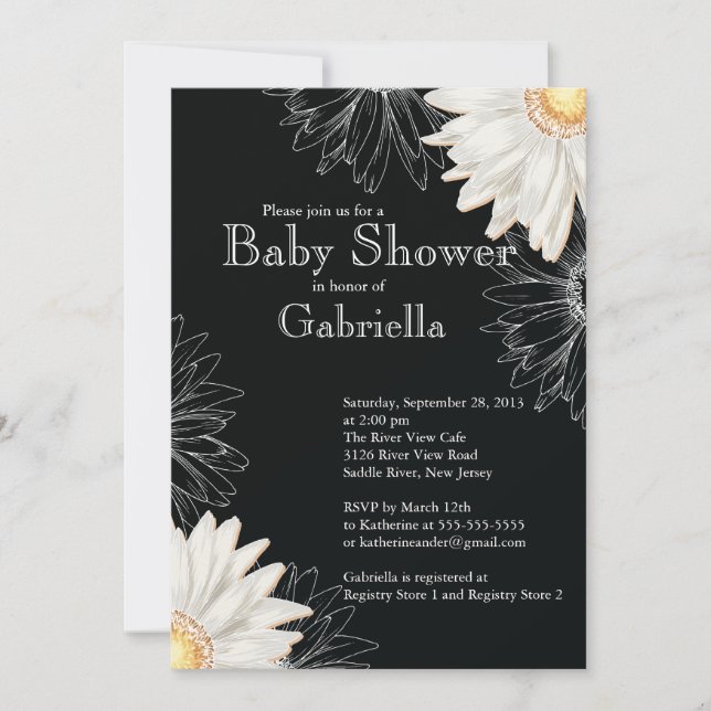 Modern Black & White Gerbera Daisy Baby Shower Invitation (Front)