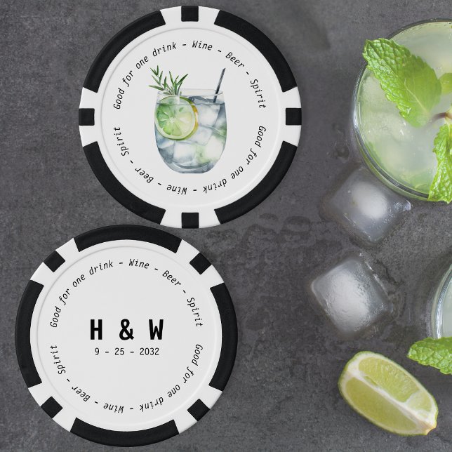 Modern Black White Gin Tonic Drink Voucher Wedding Poker Chips (Modern Black White Gin Tonic Drink Voucher Wedding Poker Chips)
