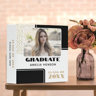 Modern Black White Glitter Graduate Photo Album Binder