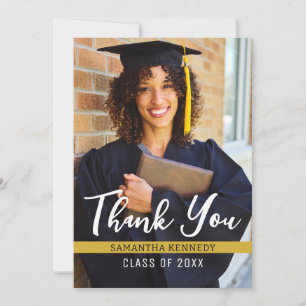 Modern Black White Gold 2025 Graduation Photo Thank You Card
