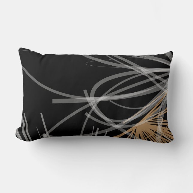 Modern Black White & Gold Abstract Design Lumbar Pillow (Front)