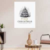 Modern Black & White Gold Merry Christmas Tree