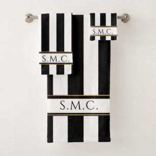 Modern Black White Gold stripes bathroom Bath Towel Set
