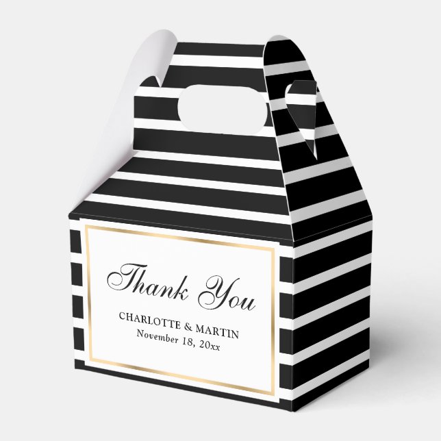Modern Black White Gold Wedding Thank You Favor Box (Front Side)