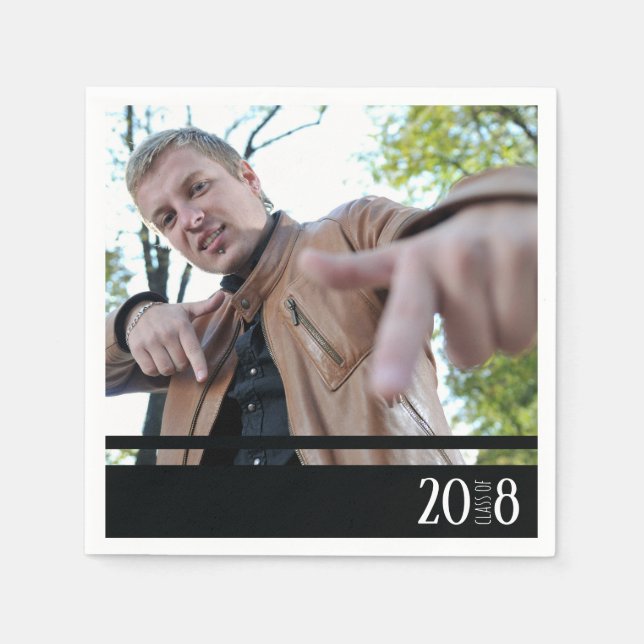 Modern Black & White Graduate Custom Party Napkins (Front)