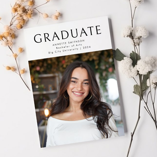 Modern Black White Graduate Photo Graduation Announcement (Creator Uploaded)