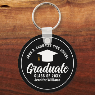 Modern Black White Graduation Custom 2025 Graduate Keychain