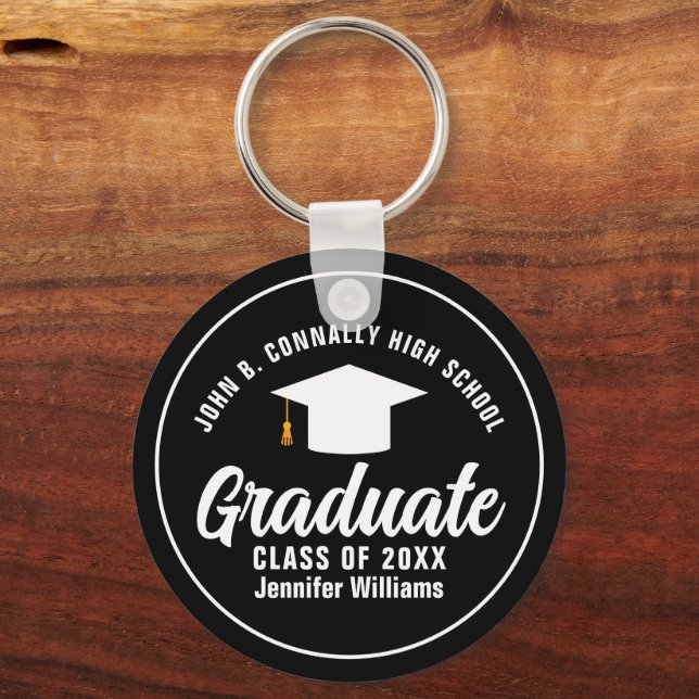Modern Black White Graduation Custom 2025 Graduate Keychain (Front)