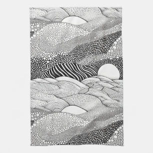 Modern Black White Graphic Shapes Pattern Kitchen Towel