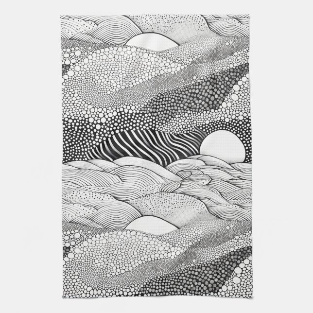 Modern Black White Graphic Shapes Pattern Kitchen Towel (Vertical)