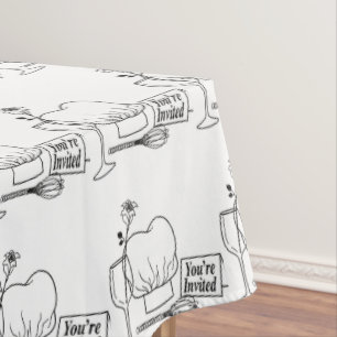 Modern Black White Graphic You're Invited Pattern Tablecloth