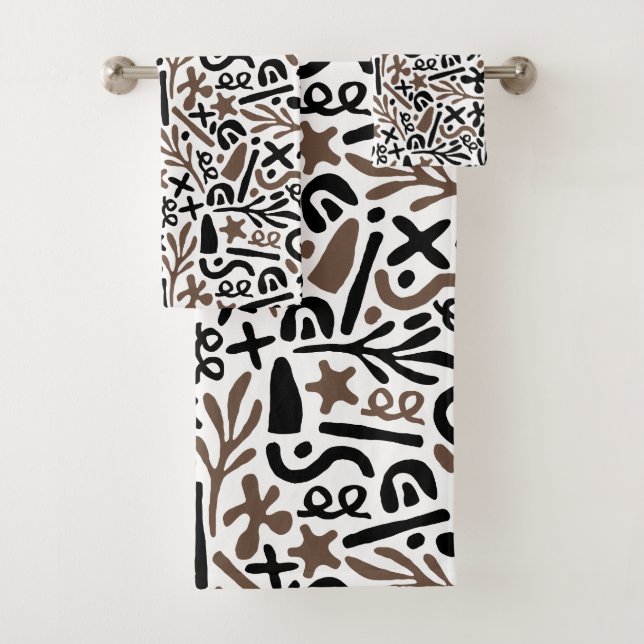 Modern black white grey abstract bath towel set (Insitu)