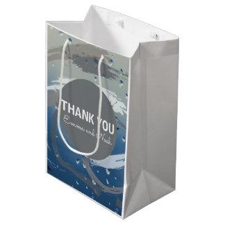 Modern Black, White & Grey Brushstroke Thankyou Medium Gift Bag