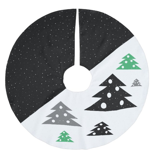 Modern Black White Grey Christmas Tree Brushed Polyester Tree Skirt (Front)