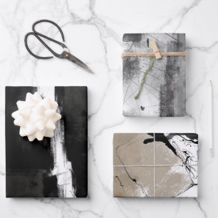 Modern Black White Grey rustic abstract Wrapping Paper Sheet