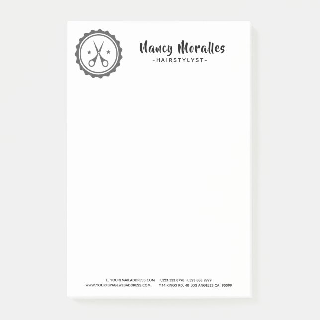 Modern Black & White Hairstylist Scissors Logo Post-it Notes (Front)