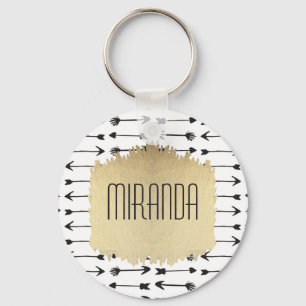 Modern Black & White Hand Drawn Arrows Monogram Keychain