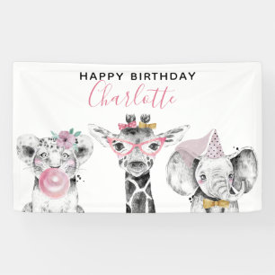 Modern Black & White Hand Drawn Safari Birthday Banner