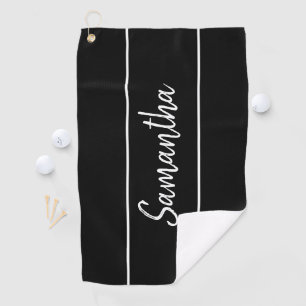 Modern Black White Hand Lettering Script Name Golf Towel