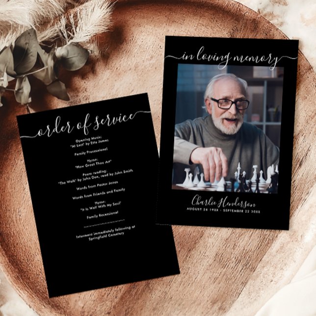 Modern Black & White Handwritten Script Funeral Program (Creator Uploaded)
