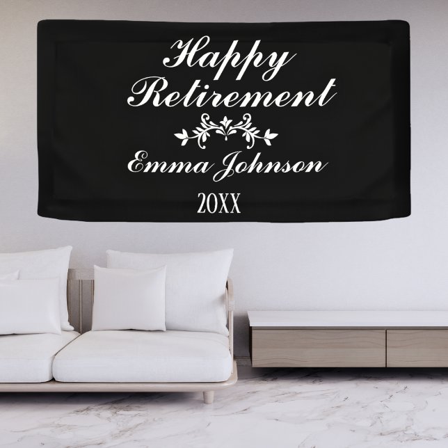 Modern Black & White Happy Retirement Party Banner (Creator Uploaded)