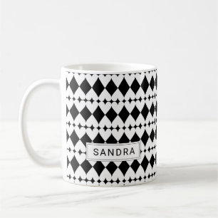 Modern Black & White Heart Pattern Personalized Coffee Mug