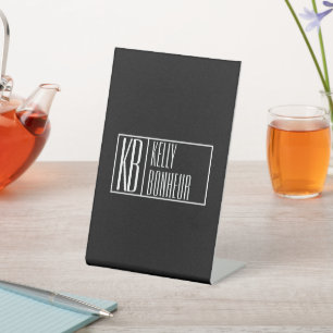 Modern Black & White Initials with Name Monogram Pedestal Sign