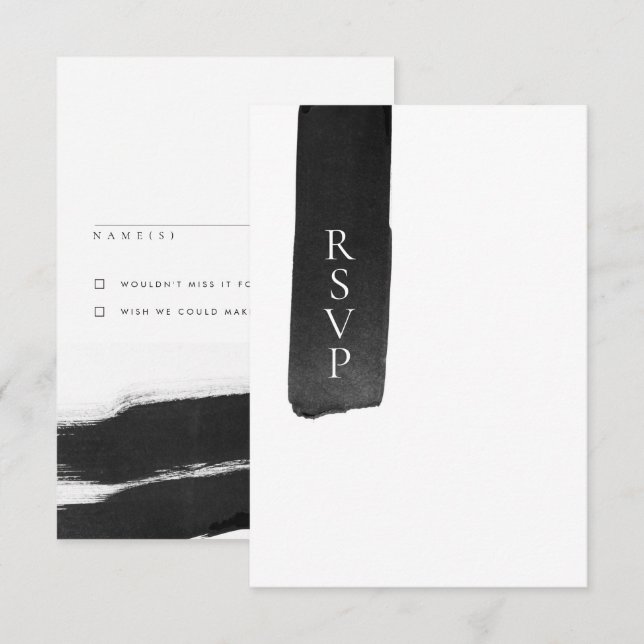 Modern Black + White Ink Wedding RSVP Card (Front/Back)
