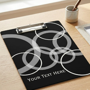 Modern Black White Interlocking Circles Pattern Clipboard