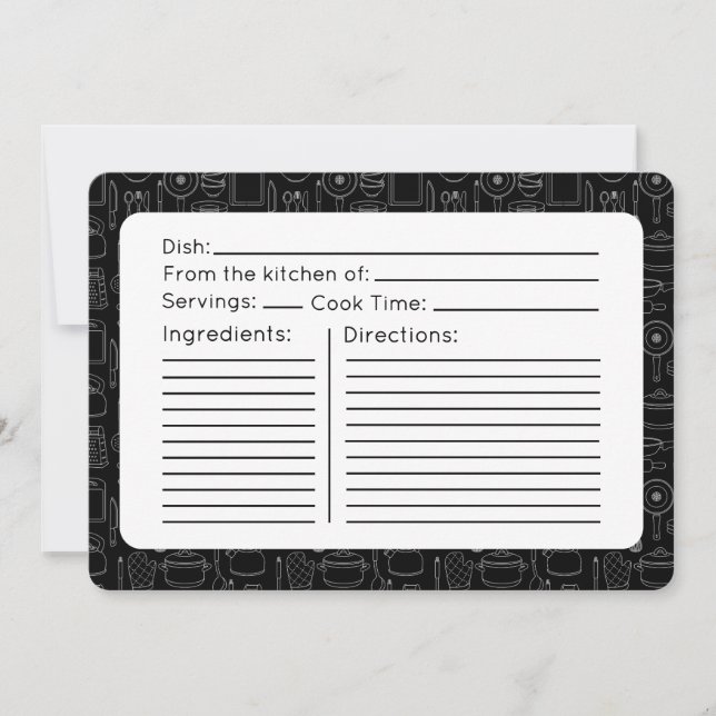 Modern Black & White Kitchen Tools Recipe Card  (Front)
