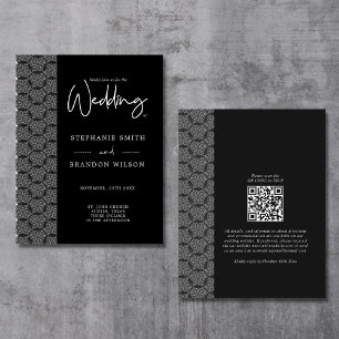 Modern Black & White Lace Script Wedding Enclosure Card