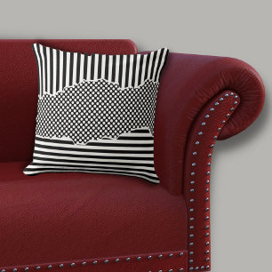 Modern Black & White Layered Stripes Dots Throw Pillow
