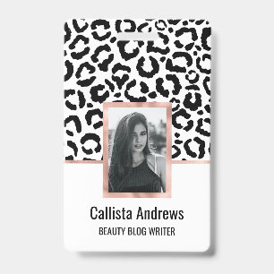 Modern Black White Leopard Animal Print Pattern Badge