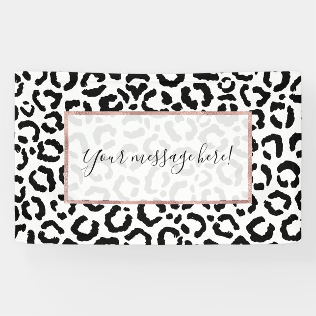 Modern Black White Leopard Animal Print Pattern Banner (Horizontal)