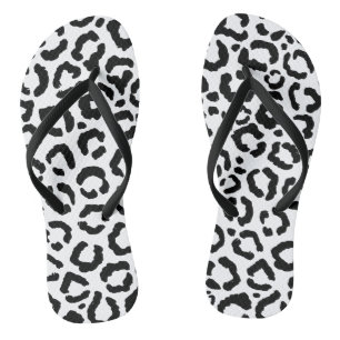 Modern Black White Leopard Animal Print Pattern Flip Flops