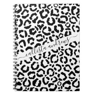 Modern Black White Leopard Animal Print Pattern Notebook