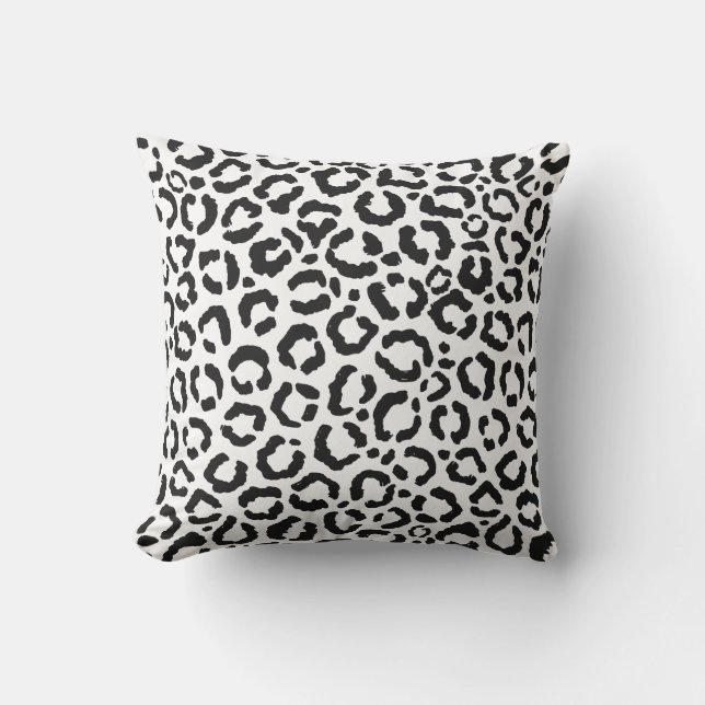 Modern Black White Leopard Animal Print Pattern Outdoor Pillow (Front)