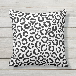Modern Black White Leopard Animal Print Pattern Outdoor Pillow