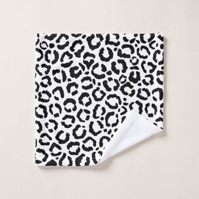 Modern Black White Leopard Animal Print Pattern Wash Cloth (Wash Cloth)
