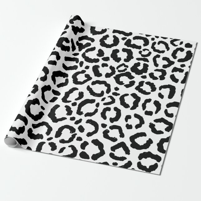 Modern Black White Leopard Animal Print Pattern Wrapping Paper (Unrolled)