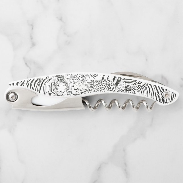 Modern Black White Leopard Tiger Animals Corkscrew (Front)