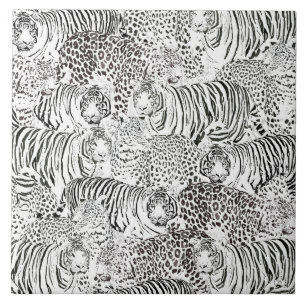Modern Black White Leopard Tiger Animals Tile