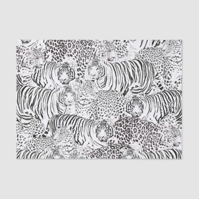 Modern Black White Leopard Tiger Animals Tissue Paper (Front)