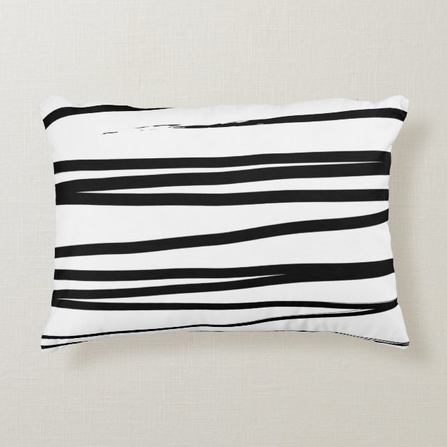 Modern Black & White Lines Abstract Art Accent Pillow (Front)