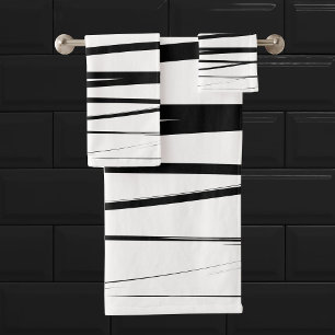 Modern Black & White Lines Abstract Art Bath Towel Set