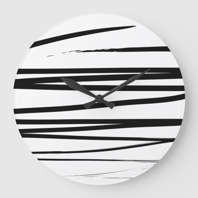 Modern Black & White Lines Abstract Art   Large Clock (Front)