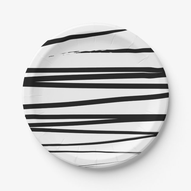 Modern Black & White Lines Abstract Art   Paper Plate (Front)