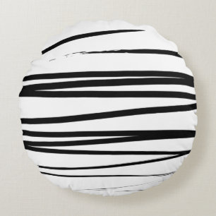 Modern Black & White Lines Abstract Art  Round Pillow
